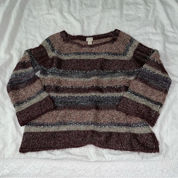 Chico’s Sz 2 LARGE (sz 12) mixed stripe pullover sweater texture mixed media - Picture 3 of 10